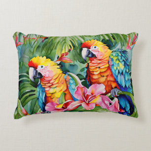 Coussins Décoratifs Beaux perroquets colorés et fleurs tropicales