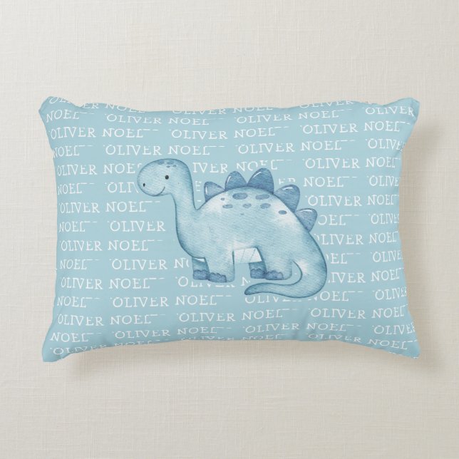 Coussins Décoratifs Bébé mignon Dinosaure Bleu avec nom Aquarelle (Devant)