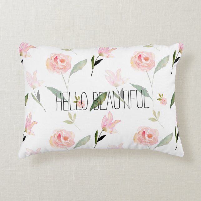 Coussins Décoratifs Belle Aquarelle Florale Rose (Devant)