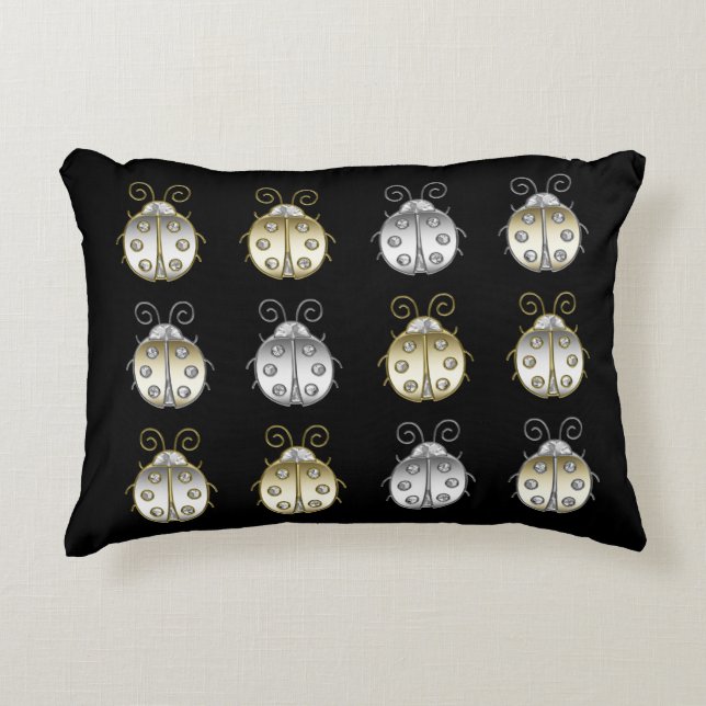 Coussins Décoratifs Bijoux Ladybugs Gold Silver Diamond (Devant)