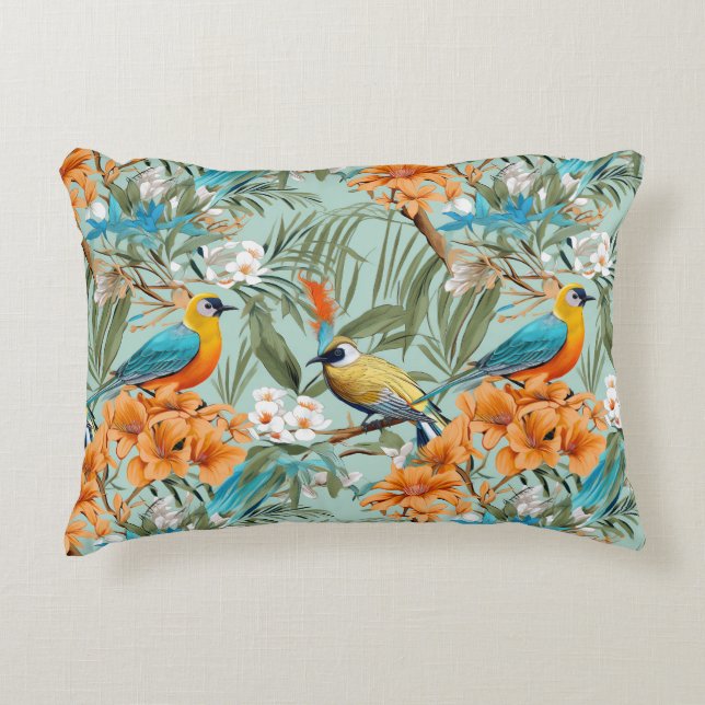Coussins Décoratifs Birds Chinoiserie Mint Orange (Devant)