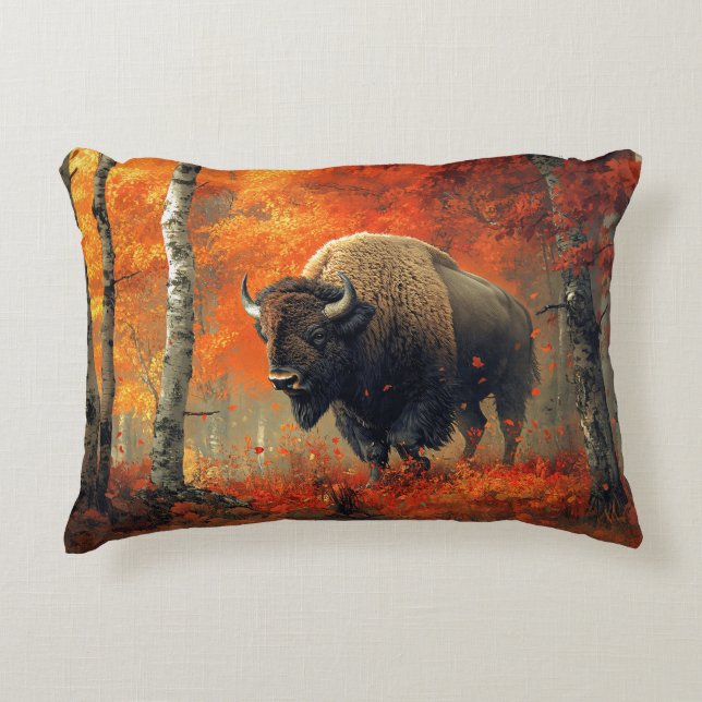 Coussins Décoratifs Bison dans l'artisanat boisé d'automne (Devant)