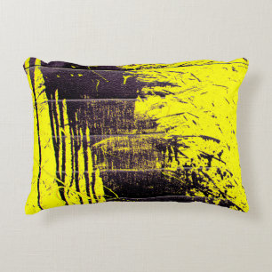 Coussins Décoratifs Black abstract splatter paint drips on a bright ye