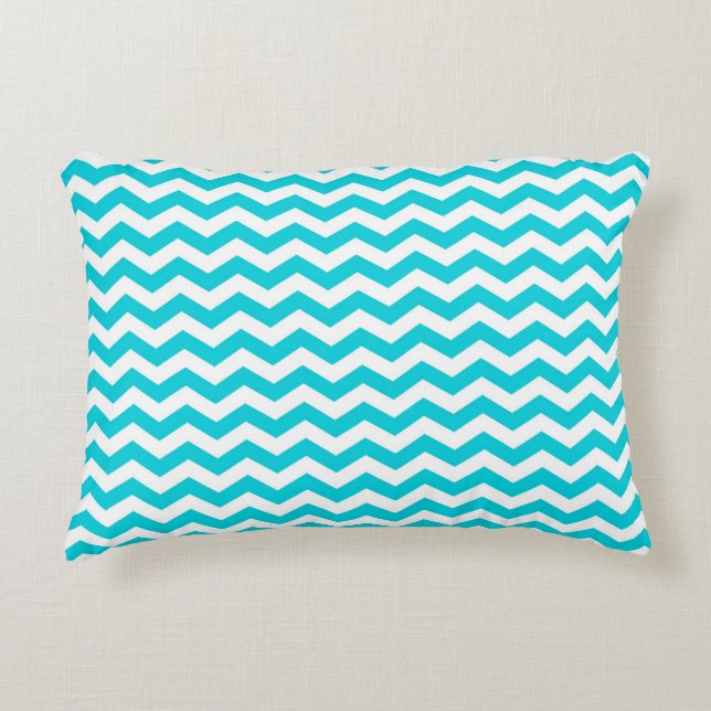 Coussins Décoratifs Blanc et motif de zigzag d'Aqua (Devant)