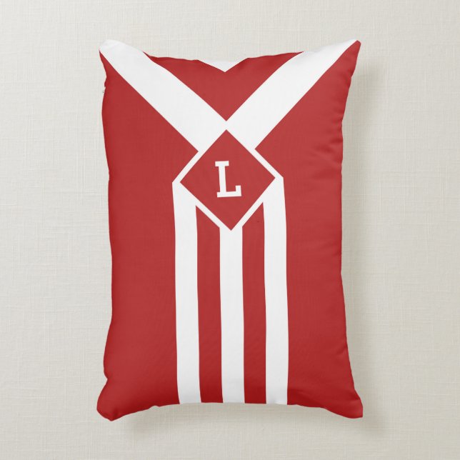 Coussins Décoratifs Blancs et Chevrons sur Rouge avec Monogramme (Devant(Vertical))