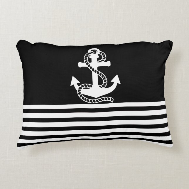 Coussins Décoratifs Blancs noirs et Ancres blanches (Devant)
