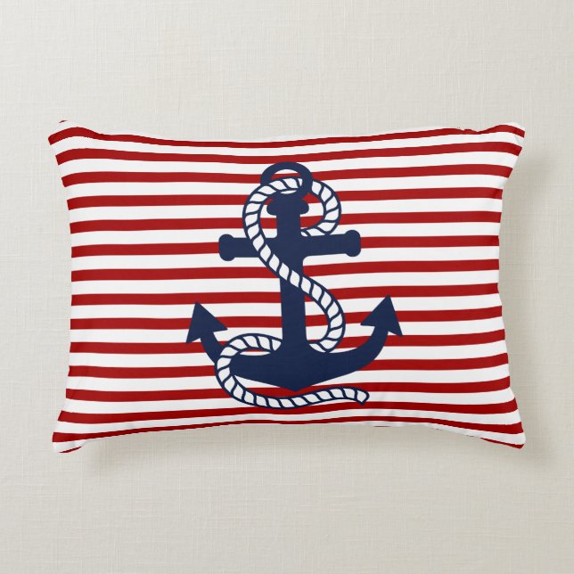 Coussins Décoratifs Blancs noirs et Ancres bleues (Devant)