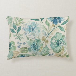 Coussins Décoratifs Bleu Ciel Turquoise Vert Beige Crème Floral Abstra