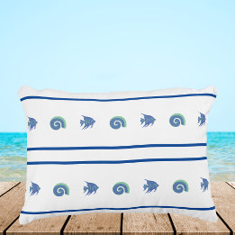 Coussins Décoratifs Bleu et blanc chic Coques de mer et poissons