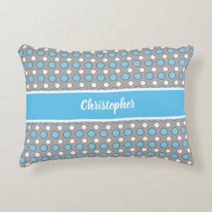 Coussins Décoratifs Bleu et gris avec pois et nom