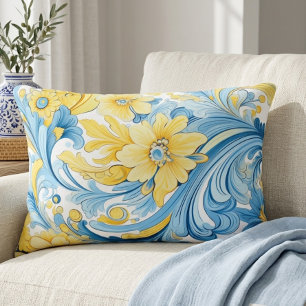 Coussins Décoratifs Bleu et jaune. Motifs d'art populaire ukrainien. 