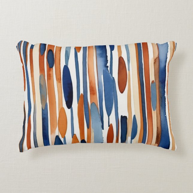 Coussins Décoratifs Bleu et orange rouillé rayures abstraites (Devant)