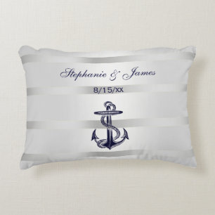Coussins Décoratifs Bleu Marine Ancre Argentée Blanche