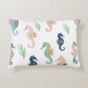 Coussins Décoratifs Bleu Menthe Vert Rose Hippocampes Rayures Ondulées