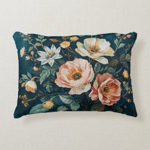 Coussins Décoratifs Bleu sarcelle foncé orange floral vintage cottagec