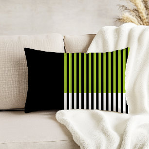 Coussins Décoratifs Bloc de couleur moderne Chaux rayées Vert noir bla