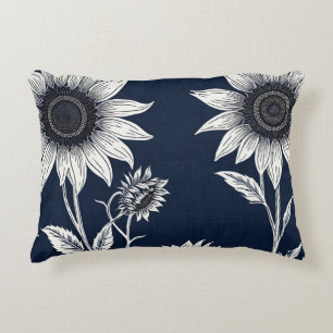 Coussins Décoratifs Blocage d'impression bleu et blanc Tournesols