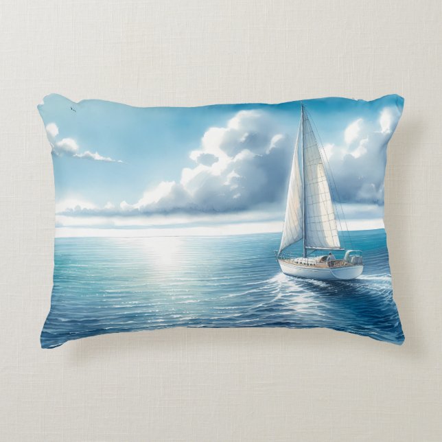 Coussins Décoratifs Blue Horizon Solitary Sailboat (Devant)