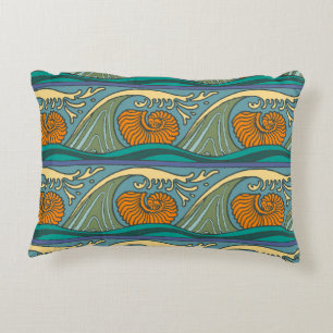 Coussins Décoratifs Blue Ocean Waves Nautilus Seashell Motif Nouveau
