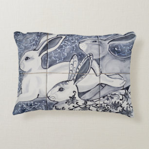 Coussins Décoratifs Blue White Trois lièvres Rabin Chinoiserie Carrel
