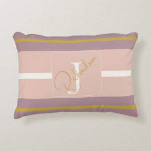 Coussins Décoratifs Blush rose personnalisé avec rayure dorée et monog
