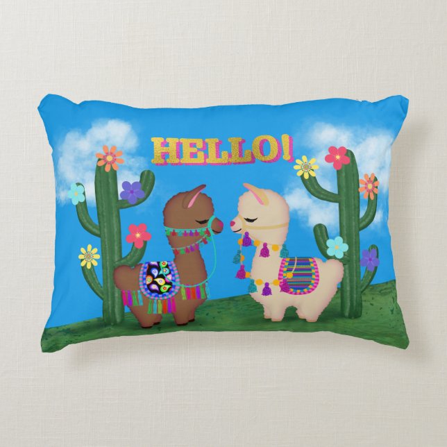 Coussins Décoratifs Bonjour Llamas ! | Bébé mignon Llamas Enfants (Devant)