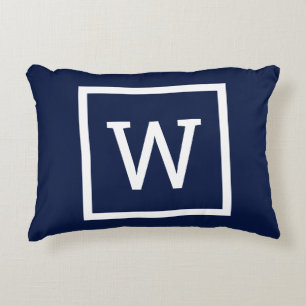 Coussins Décoratifs Bordure graphique de monogramme bleu marine prépa