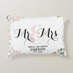 Coussins Décoratifs Botanique Mr Mme Mariage personnalisé Nouvellement