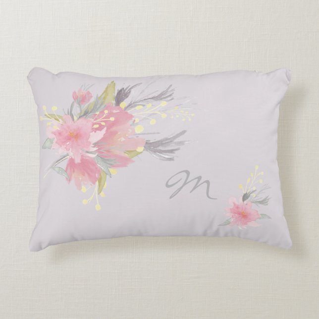 Coussins Décoratifs Bouquet d'aquarelle Monogramme floral (Devant)