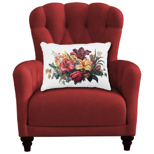 Coussins Décoratifs Bourgogne Rouge Foncé Pêche Floral Vintage Feuilla