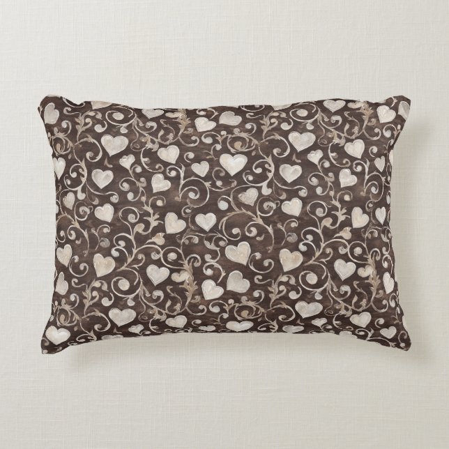 Coussins Décoratifs Brown Cream Hearts (Devant)
