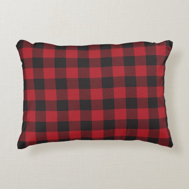 Coussins Décoratifs Buffalo paysan plaid rouge et noir (Devant)