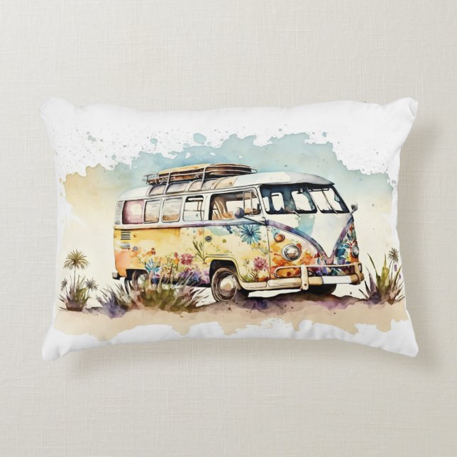 Coussins Décoratifs Bus Hippie Floral Retro (Devant)