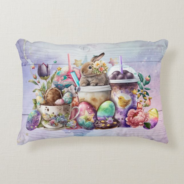 Coussins Décoratifs Café Easter Bunny Aquarelle Boissons (Devant)