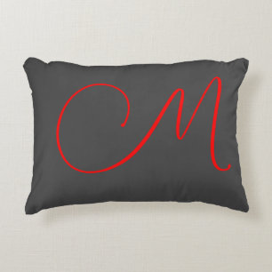 Coussins Décoratifs Calligraphie rouge gris unique nom monogramme init