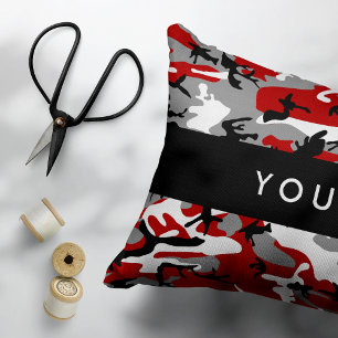 Coussins Décoratifs Camouflage rouge et gris Votre nom Personnaliser
