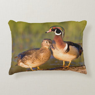 Coussins Décoratifs Canards branchus et femelle sur une bûche dans une