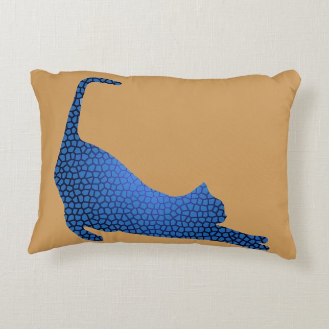 Coussins Décoratifs Carreaux étirés de coutume de chat bleu (Dos)
