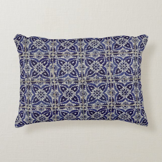 Coussins Décoratifs Carrelage italien rustique Azulejo bleu blanc géom (Devant)