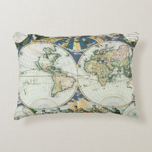 Coussins Décoratifs Carte ancienne du monde de Pieter Goos, 1666