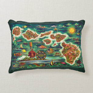Coussins Décoratifs Carte des îles Hawaï 1950