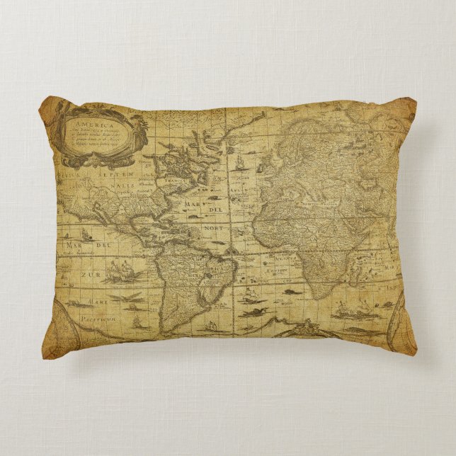 Coussins Décoratifs Carte vintage du monde 1635 (Devant)