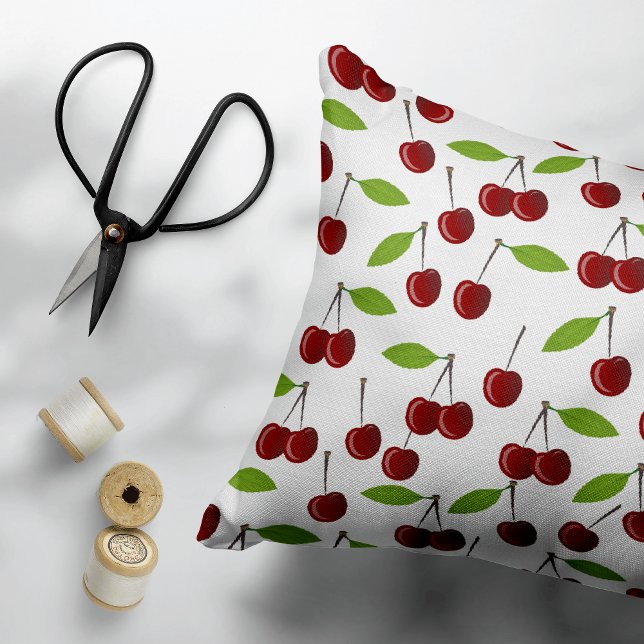 Coussins Décoratifs Cerise rouge, motif de cerises, feuilles, fruit (Créateur téléchargé)