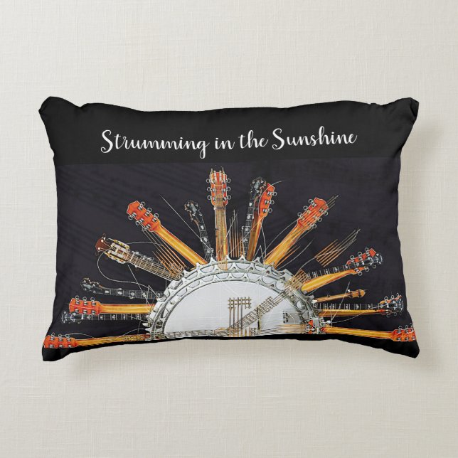 COUSSINS DÉCORATIFS CHAÎNES DE GUITARE AU SOLEIL (Devant)