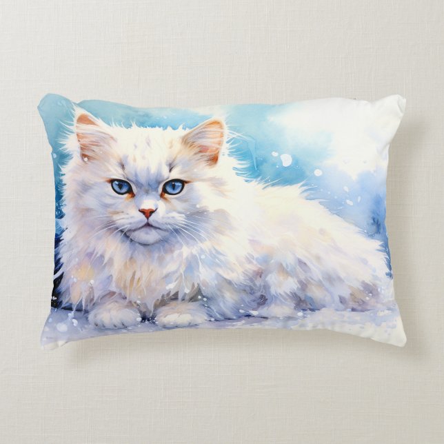 Coussins Décoratifs Chat blanc à la neige (Devant)