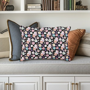 Coussins Décoratifs Chat Blanc Pastel Floral Botanique Romantique Noir