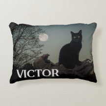 Chat noir avec lune sur le membre de l'arbre Nom p