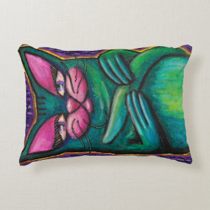 Coussins Décoratifs Chat sarcelle girly au pastel à l'huile sur fond v