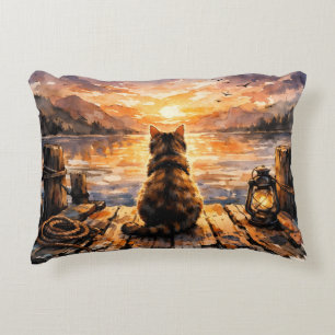 Coussins Décoratifs Chat sur le quai au coucher du soleil