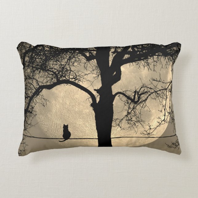 Coussins Décoratifs Chat sur une Pleine lune de fil (Devant)